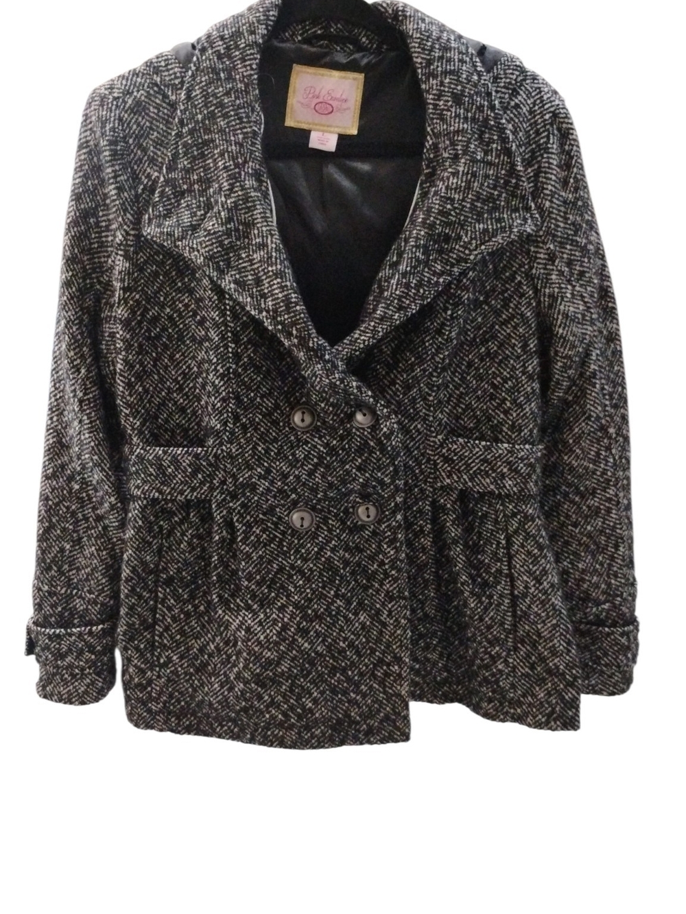 Y2K Pink Envelope Black White Tweed Marled Peacoat Blazer Sz L